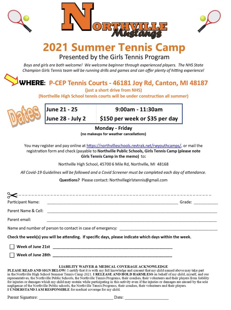 Northville Varsity Tennis (@nvtennis) on Twitter photo 🎾☀️ NHS Summer Tennis Camp brought to you by the Girls Varsity team and coaches! <a href="/nvilleathletics/">Northville Athletics</a> @NPSMKG northvilleschools.net.revtrak.net/rwyouthcamps/ 🎾☀️ NHS Summer Tennis Camp brought to you by the Girls Varsity team and coaches! <a href="/nvilleathletics/">Northville Athletics</a> @NPSMKG northvilleschools.net.revtrak.net/rwyouthcamps/