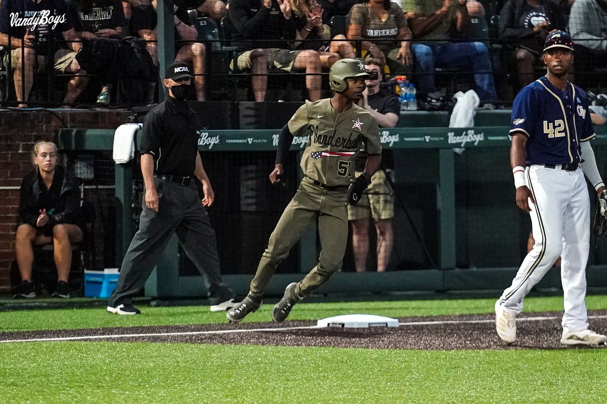 VandyBoys's tweet photo. A thief on the bases.

Enrique Bradfield Jr. has set a Vanderbilt NCAA Tournament single-game record after successfully stealing 3️⃣ bases.

#VandyBoys | #RoadToOmaha https://t.co/4c6z4SM5nH