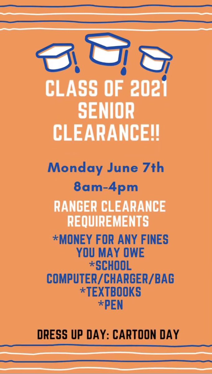 c_riverside's tweet photo. Hey seniors remember to bring anything you might owe the school tomorrow for clearance day!! 
#riverside4ever https://t.co/5IHbt6ioE9