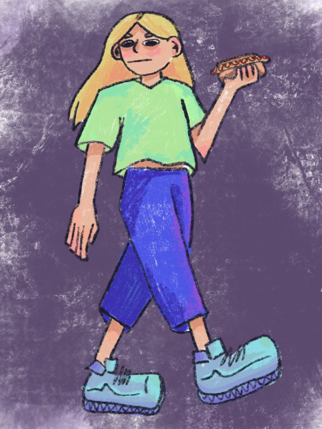 quacktherine's tweet photo. Having more fun with the new style :D yes I’m holding a hot dog what about it. 
#art #illustration #Procreate #drawing https://t.co/gl1rP2vIlU