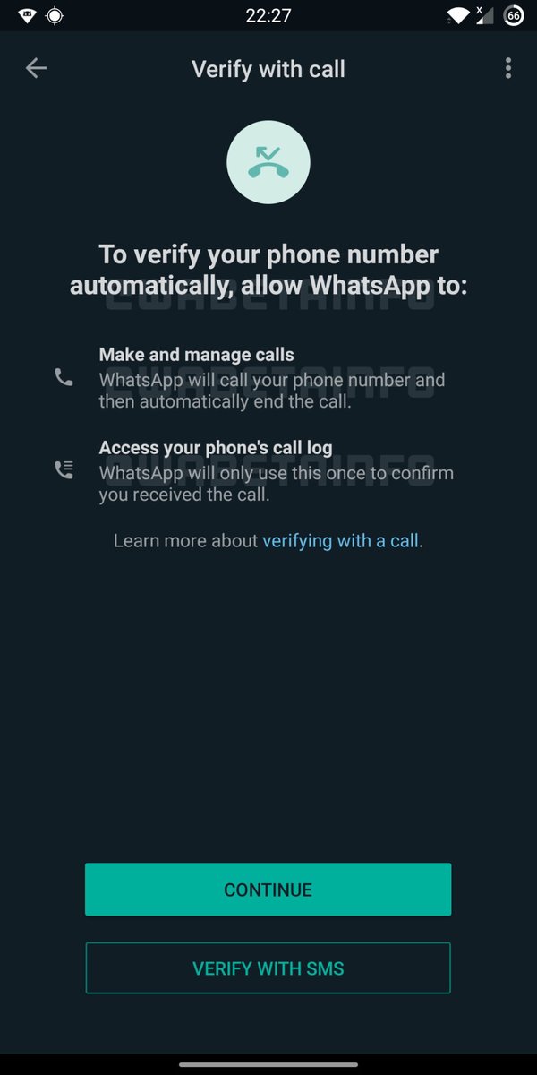 techworld005's tweet photo. #WhatsApp is working on a new feature called #FlashCalls for #Android devices
WhatsApp will call your phone number and then automatically end the call, verifying the last phone number in your phoneโs log is equal to the number that gives you the 6-digit code .
RT'S ๐ https://t.co/vXtvYYV5gE