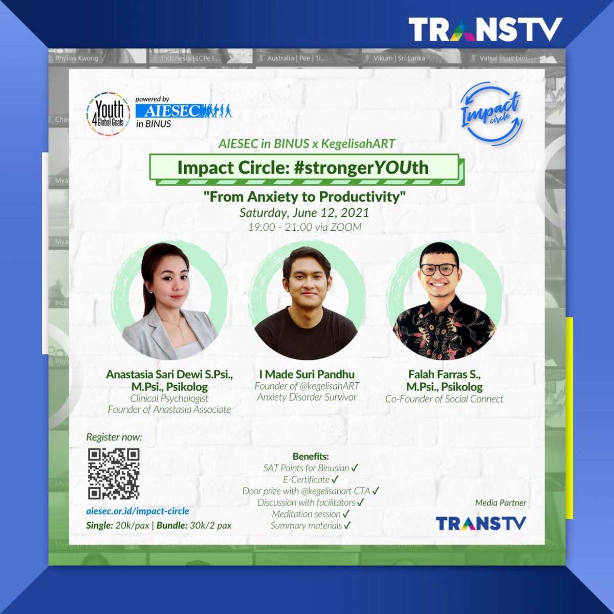 TRANSTV_CORP's tweet photo. ⚠️ IMPACT CIRCLE: #strongerYOUth - From Anxiety to Productivity ⚠️

📢 The long-awaited IMPACT CIRCLE: #strongerYOUth is finally here! https://t.co/O14uTcybuk