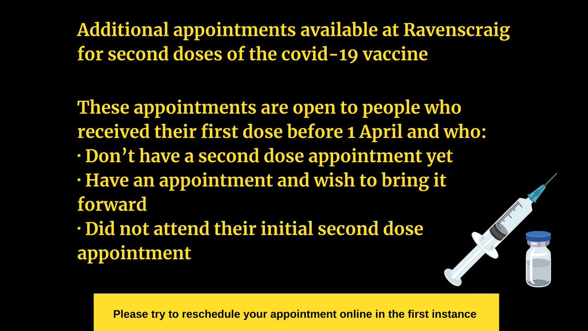 NHSLanarkshire's tweet photo. From 9 to 15 June we have an additional 1,000 second dose appointments a day at our covid-19 vaccination centre at Ravenscraig. You can reschedule your appointment online – details will be on your appointment letter. If you don’t have a letter, visit https://t.co/KtLpG7UuBQ https://t.co/dUHnA1Sl4x
