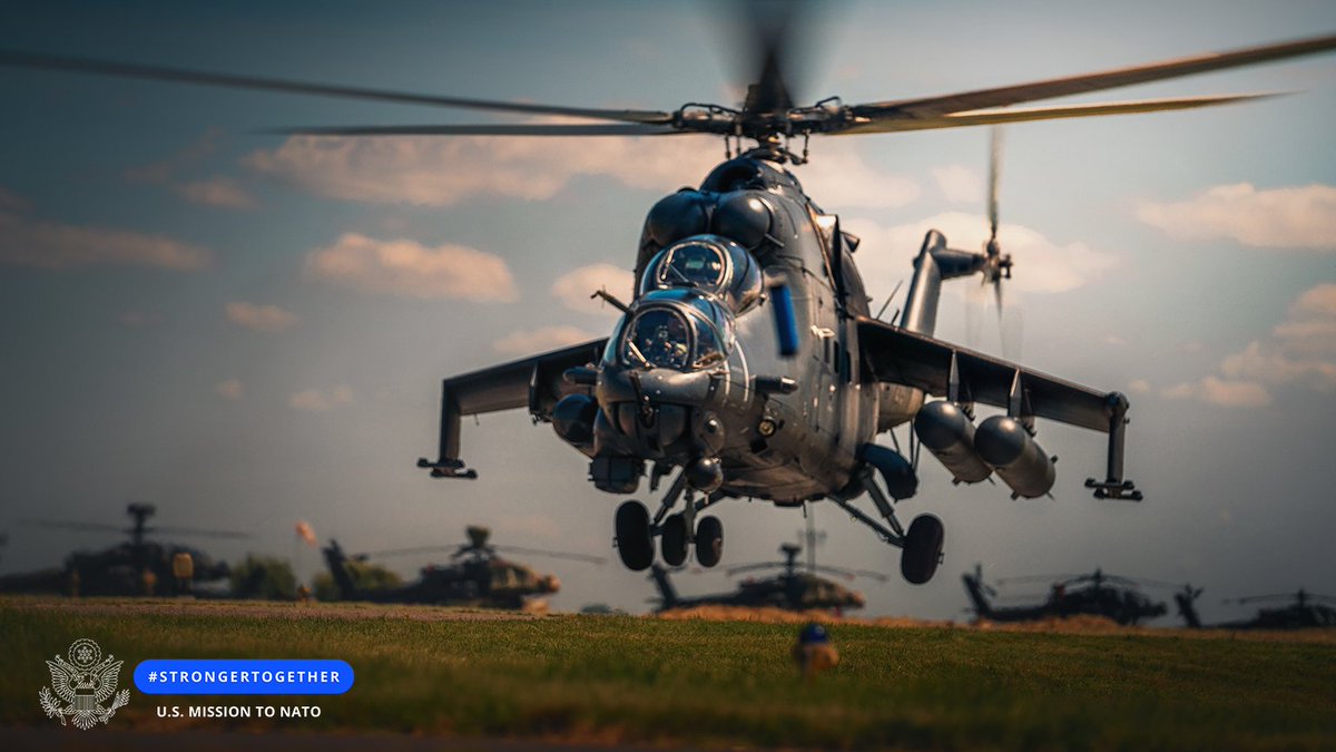 Photo of a Hungarian Defense Force Mi-24 Hind launches for a leader orientation flight with AH-64 pilots from the 12th Combat Aviation Brigade at Szolnok Air Base, Hungary during exercise Saber Guardian 21, part of the DEFENDER-Europe 21 series of exercises.