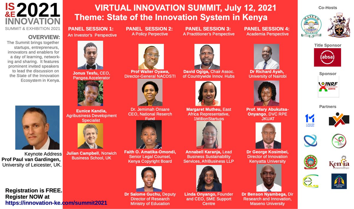 madaraogot's tweet photo. Maseno Univ and Univ of Nairobi, with sponsors and partners are holding the

Virtual #Innovation Summit, July 12, 2021.  

FREE to attend.  Register NOW

https://t.co/DsIIKF5sKa

Please RT, Like, Share

@uonbi
@Maseno_Uni
@DiscoverJKUAT
@nacosti
@KENIAupdates @ResearchfundKE https://t.co/GEKMtYrUAr