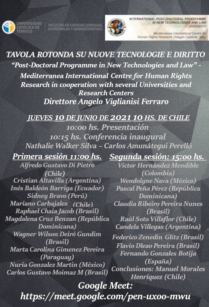 ExtDerechoUCT's tweet photo. Seminario Internacional
"DERECHO Y NUEVAS TECNOLOGÍAS"
10 de junio desde las 10:00 hrs. 
Link de acceso: Google Meet
https://t.co/i3aOvNkFaV https://t.co/b81y1QY4WA