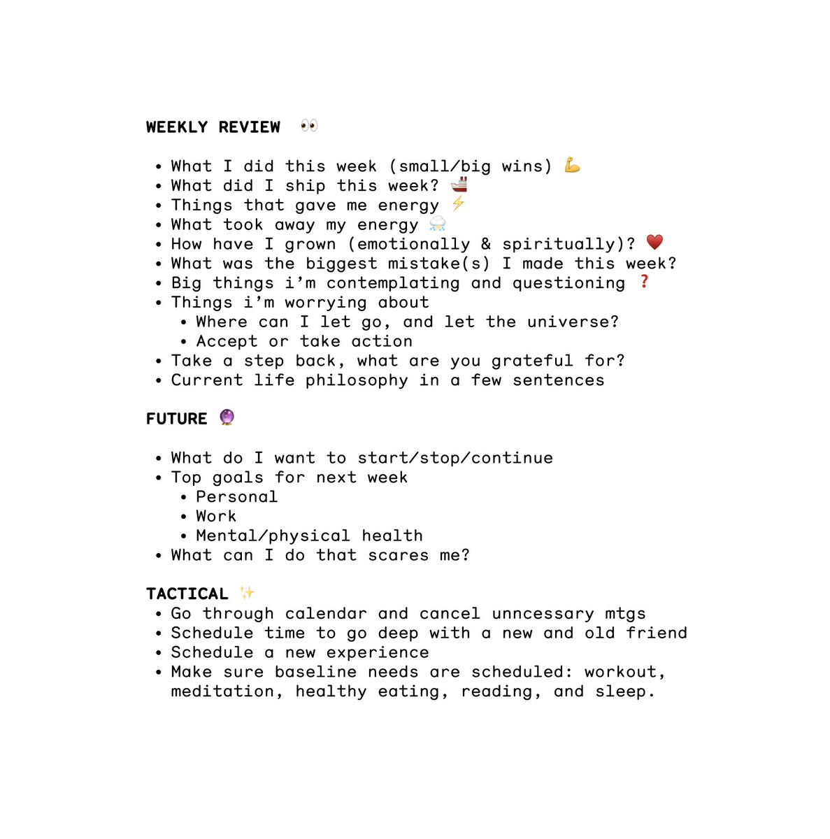 patriciamou_'s tweet image. after many iterations, here is my current weekly review template. hope it can help guide your upcoming week! 💪

"the unexamined life is not worth living"