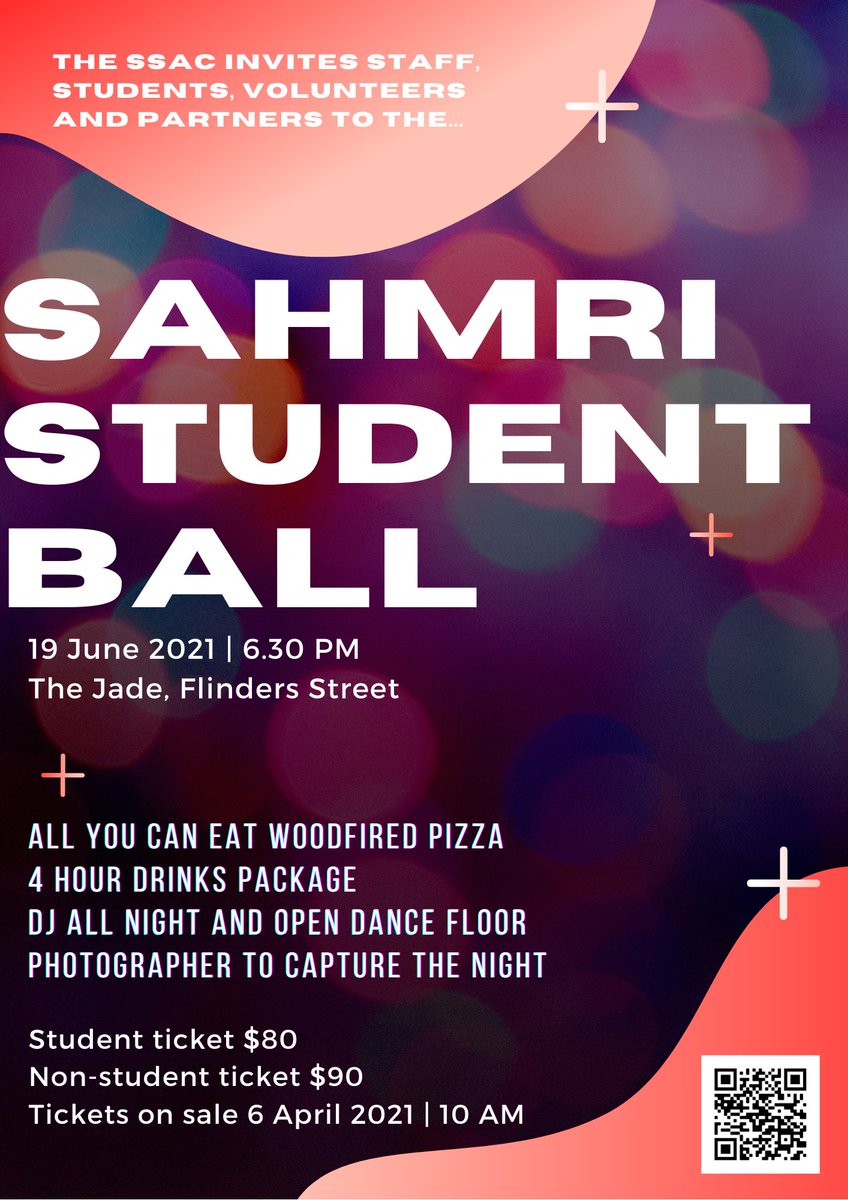 Less than 2 weeks until the SAHMRI Student Ball! The ball welcomes all of the SAHMRI network- staff, students, partners and volunteers! Tickets are selling fast and sales officially close on the 16th of June, so get in quick! 💃🕺