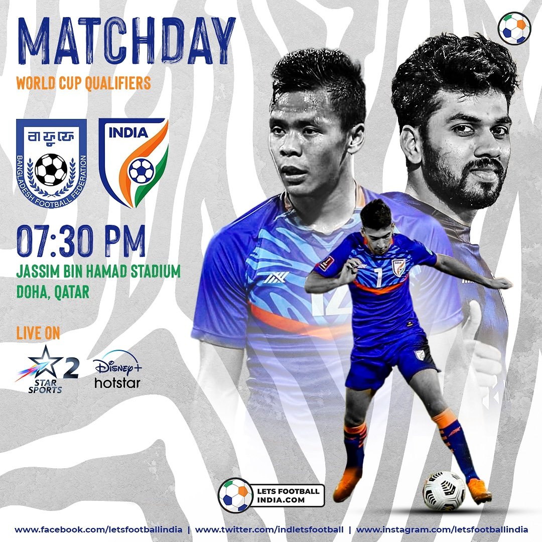 indletsfootball's tweet photo. India face Bangladesh in the World Cup &amp; Asian Cup joint qualifiers.
.
.
#letsfootball #indianfootball #WCQ #BANIND #Backtheblue #asianqualifiers #afc #afccup #aiff #teamindia #indiansuperleague #indianfootballforwardtogether https://t.co/GcAg18aK8A