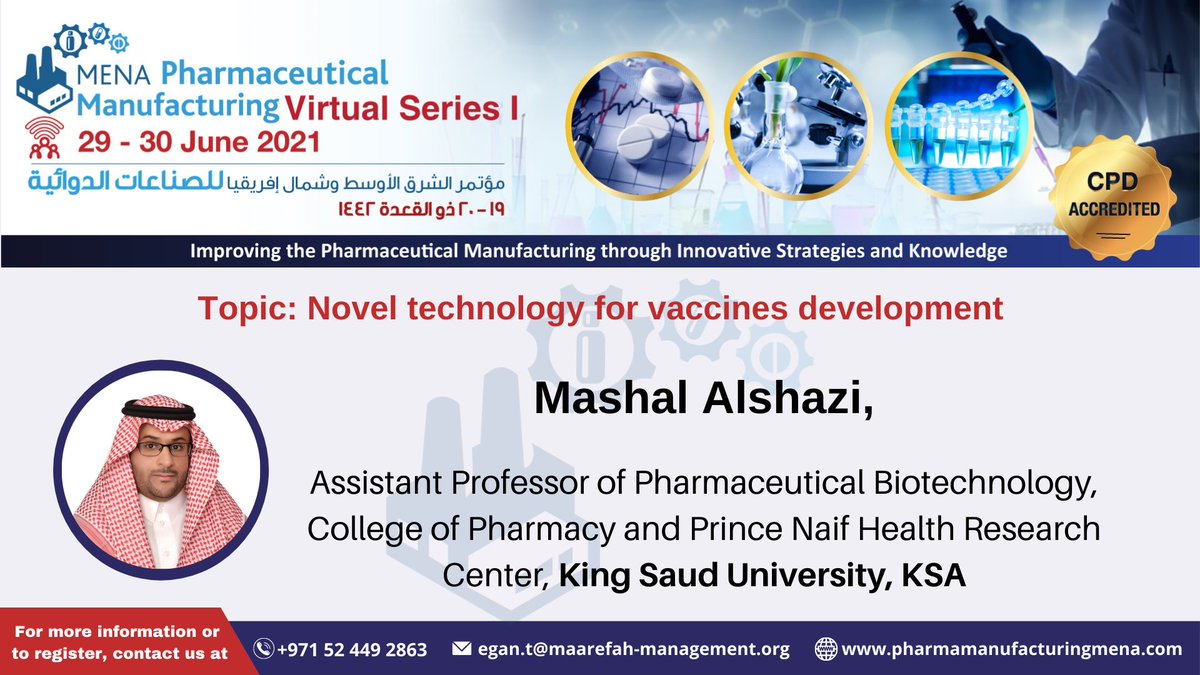 Pharma_Mfg's tweet photo. Join us as we listen to Mashal Alshazi's talk about 'Novel technology for vaccines development'. Register now to join!

Register Now: https://t.co/zQO6dZdKMe

#Pharma #Serialization #NovelTechnology #OpenInnovation #Biosimilars #DigitalTransformation #Bioequivalence https://t.co/R1DvJBLaTN
