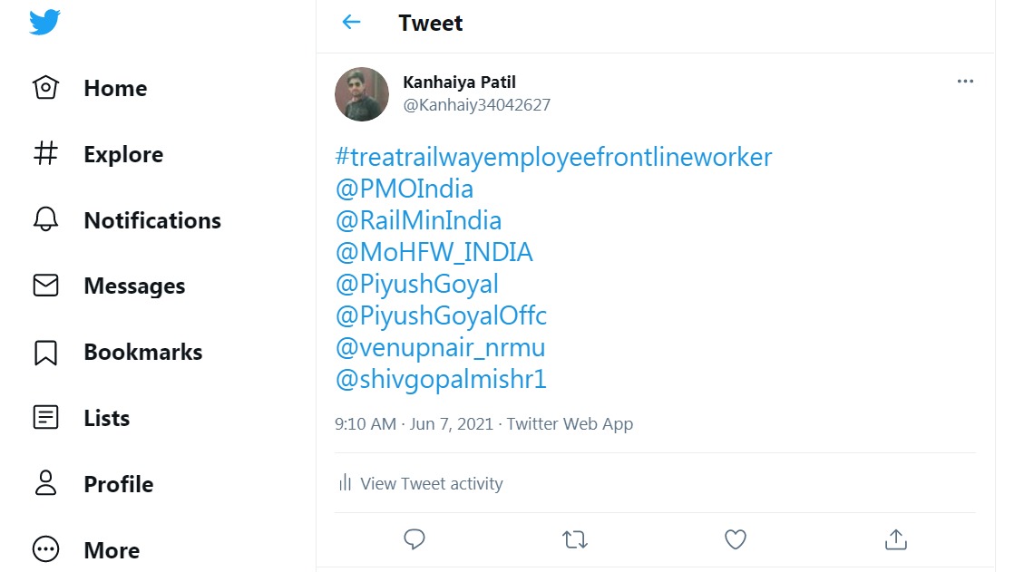 RahulKu97821568's tweet photo. #TreatRailwayEmployeesFrontlineWorker 
@PiyushGoyal 
We want our right. https://t.co/BWe6S3gXYX