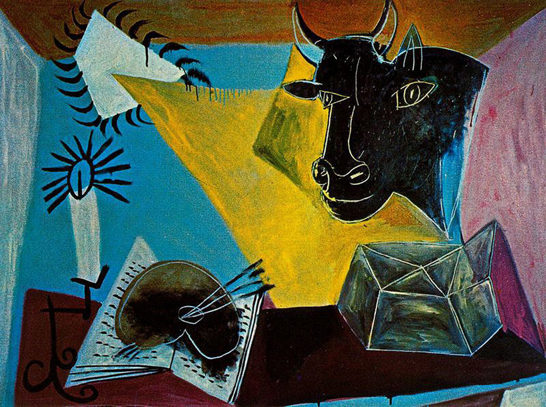 Arteymas_'s tweet photo. Naturaleza muerta con cabeza de toro, libro y gama de velas, 1938, Pablo Picasso https://t.co/OLOTr9AWhN