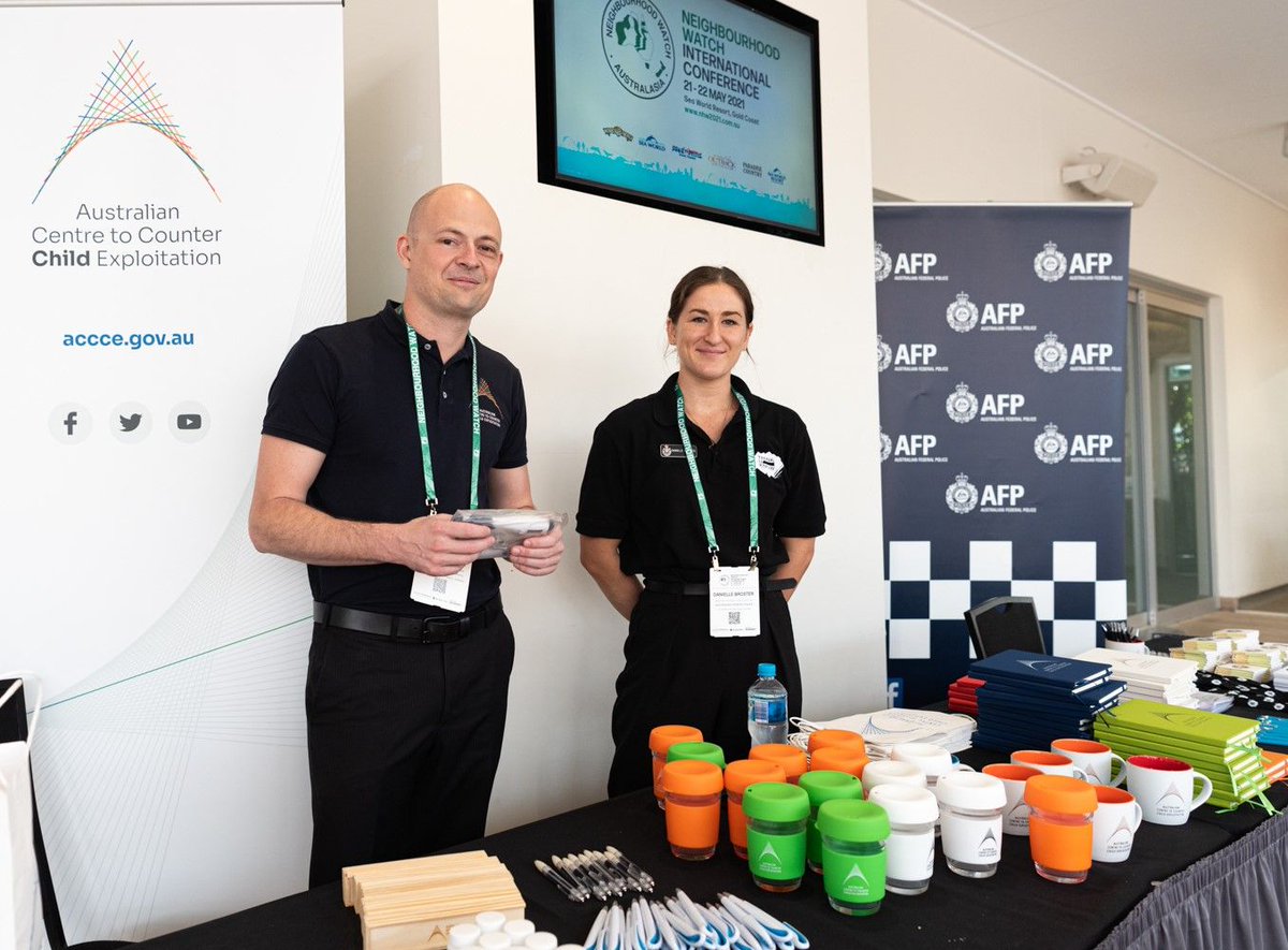 NHWAustralasia's tweet photo. @ACCCE_AUS were on hand at the Neighbourhood Watch International Conference with goodies &amp; great info for delegates. Neighbourhood Watch Australasia is an active partner of the ThinkUKnow child online safety training program.
#afp #thinkuknow #accce #onlinesafety https://t.co/r4Mf1Wa90w