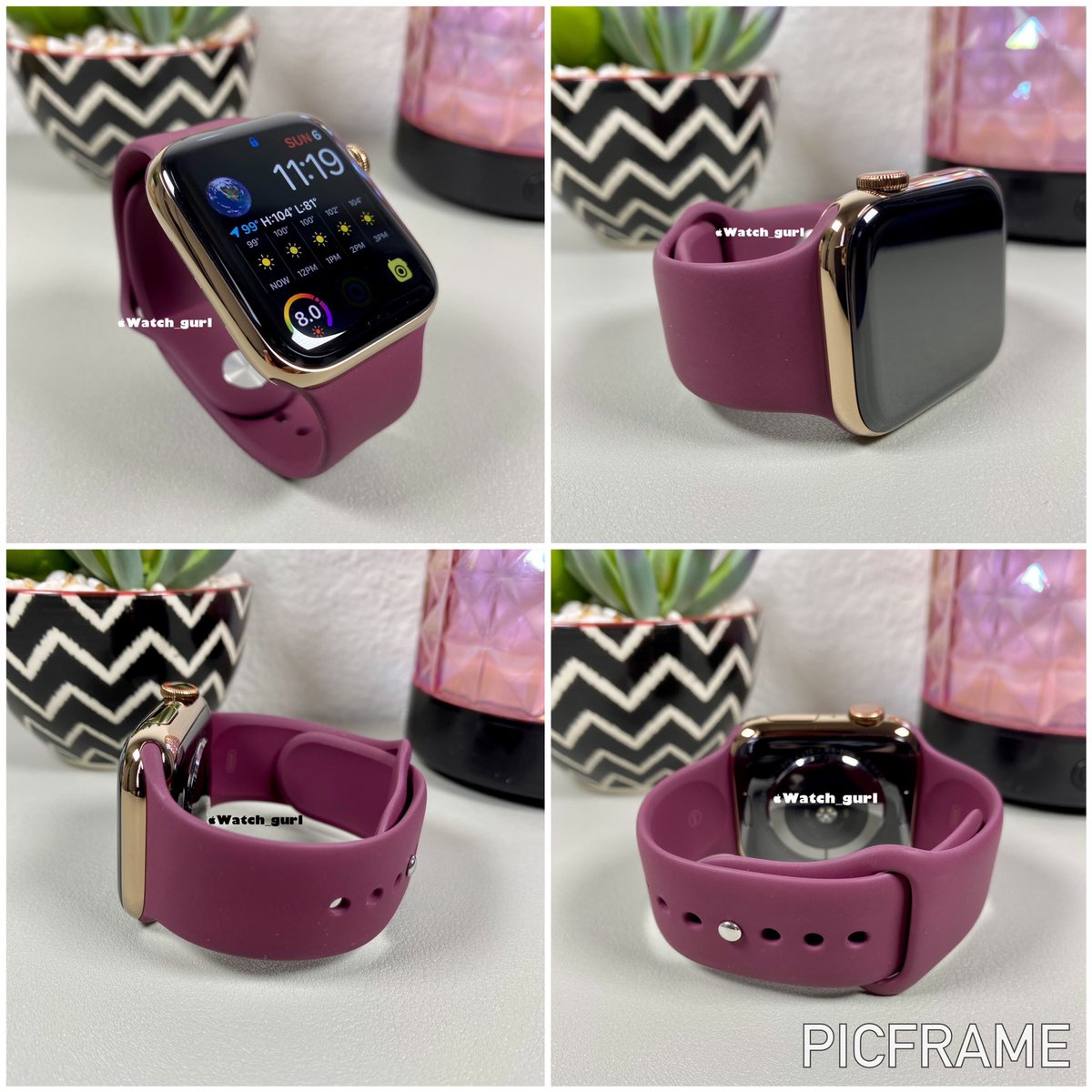 watch_gurl's tweet photo. Plum Sport Band with Gold Stainless Steel Apple Watch Series 5 44mm🤩 #applewatch #apple #plumsportband https://t.co/3Fllaos8Gd