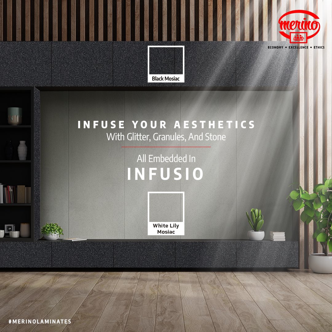 MerinoIndia's tweet photo. Add a regal touch to your living room with Infusio, a #BeautifullyStrong laminate range!
Visit now: https://t.co/GruNNyF6Hf
#Interiordesign #Interiorinspiration #Infusio #Aesthetics #Glitter #Granules #Stones #Merinolaminates #Merino #Interiorstyling #interiordecor https://t.co/2p7qed2ktV