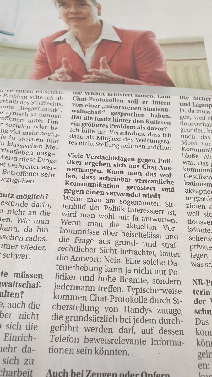 Spannendes Interview mit Univ.-Prof. Reindl-Krauskopf im @DiePressecom-#Rechtspanorama
diepresse.com/5989831 Aus grund- und strafrechtlicher Sicht, war Rasterung der scheinbar vertraulichen Kommunikation nicht zulässig. #lesenswert