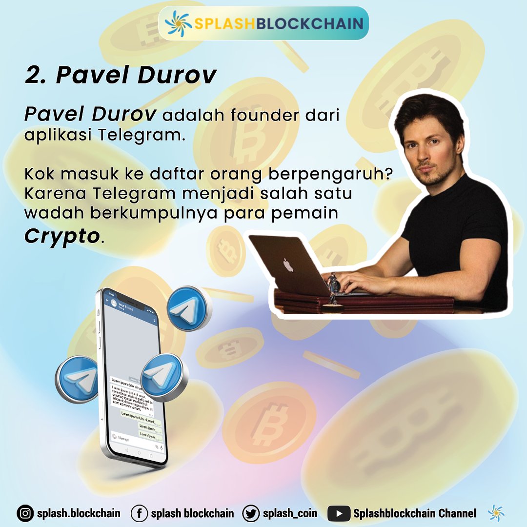 splash_coin's tweet photo. Hai semuanya 😀

Sudah tau 5 orang berpengaruh di Dunia Crypto? Yuk geser gambar berikut 👍

I https://t.co/BGCMDMkamN