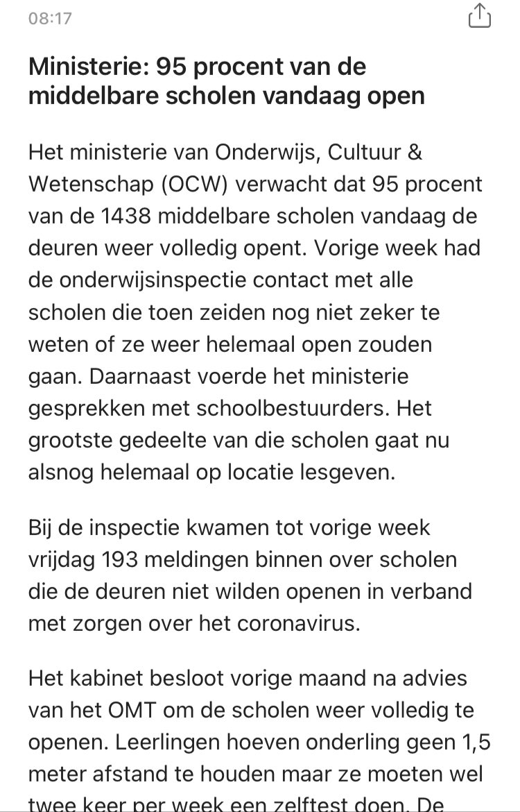 Blij dat de middelbare scholen vandaag voor alle leerlingen hun deuren openen! Een belangrijke stap om het huidige schooljaar op een volwaardige manier af te sluiten. Hopelijk staat ontmoeting vandaag op veel plekken centraal.