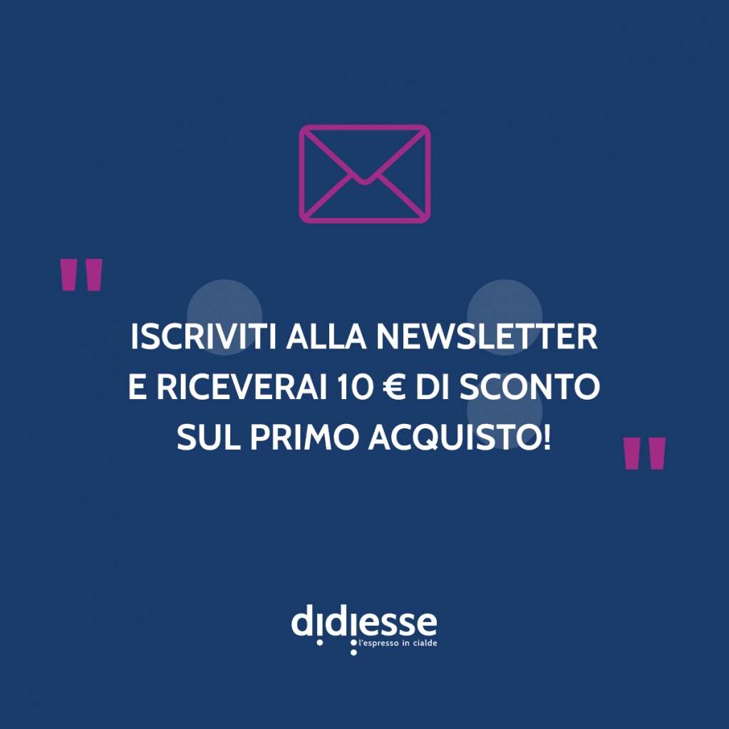 Vuoi acquistare la tua nuova macchina da #caffè? Non serve aspettare!
Iscriviti alla newsletter e otterai subito 10€ di #sconto sul tuo primo acquisto!
Visita didiessesrl.eu!
#Didiesse #Newsletter