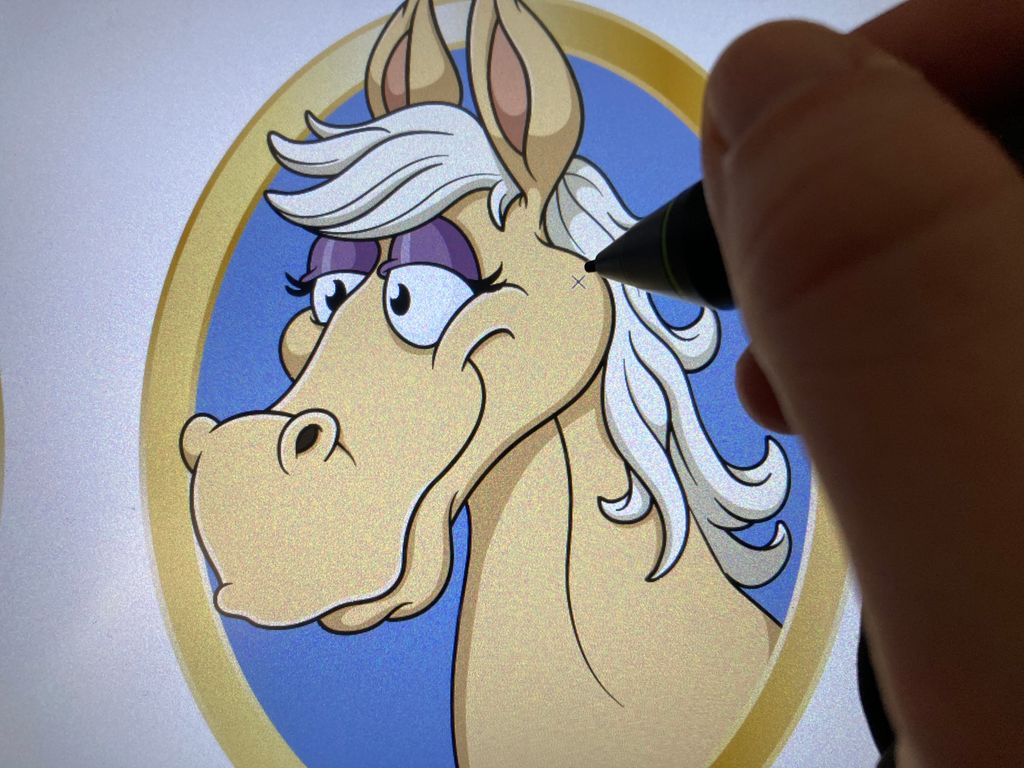Work underway on another pony cartoon character for the new @pony_piper children's activity book for @NFHeritage This one is a portrait of his mum, created in Adobe Illustrator.  #newforest #newforestheritage #thenewforest