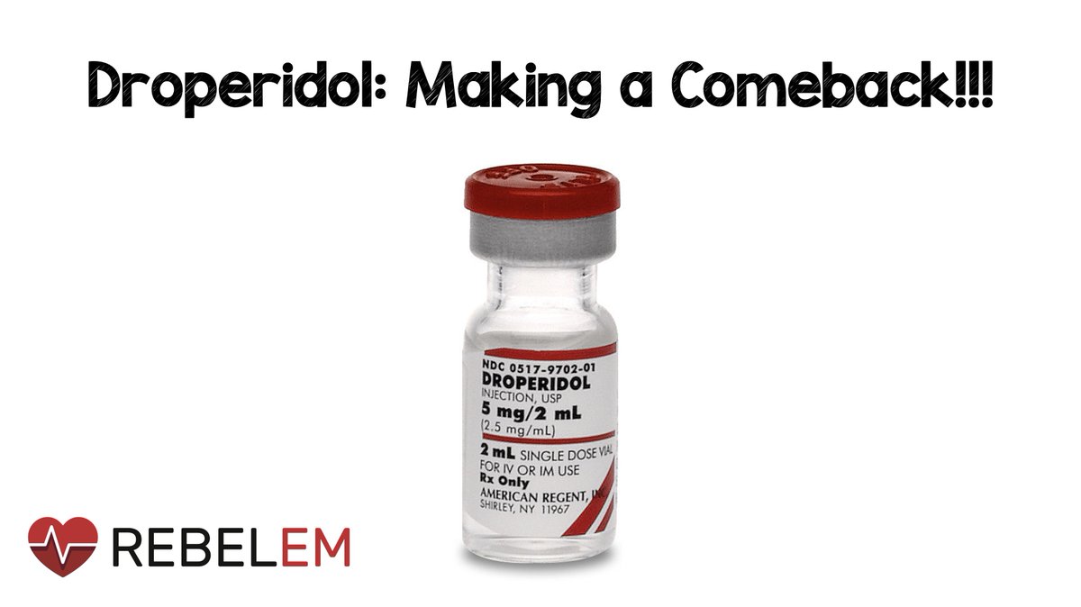 Droperidol: Making a Comeback!!!

-Onset of Action: 5 – 10min
-Peak Effect: 20 – 30min
-Duration of Action: 2 – 4hrs
-Droperidol not associated with increased incidence of Torsades des Pointes

rebelem.com/droperidol-mak…

#FOAMed