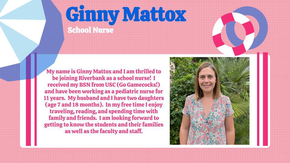 We would like to officially welcome Ginny Mattox to <a href="/RiverbankElem/">RIVERBANK ELEMENTARY</a> and <a href="/LexingtonTwo/">Lexington District Two</a>!