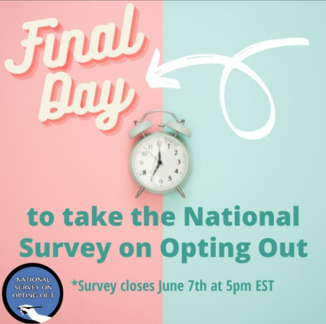 We have just hours to go until we close our National Survey on the #OptOut movement! 

tccolumbia.qualtrics.com/jfe/form/SV_6i…

Have you taken it yet? 
If so.. thank you!! Please share it on your page!

If not.. please take our fabulous and short survey! 
#cancelthetest #waivethetest #commoncore