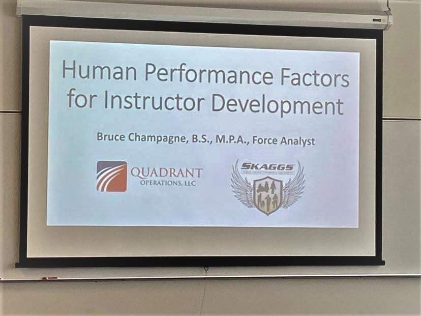 BruceChampagne's tweet photo. Appreciated the sponsorship of Skaggs Public Safety Uniforms and Equipment in my presentation to the Utah Peace Officers Association training conference. #policetraining #instructordevelopment #humanfactors #quadrantoperations https://t.co/HQtlMbh0Wc