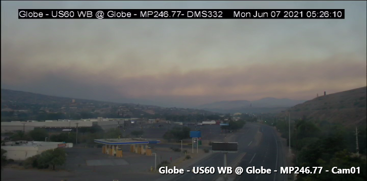ArizonaDOT's tweet photo. MORE AZ511 camera views of the #Telegraph and or #Mescal fires. 

Four highways are closed.  Check #az511 dot gov or stay tuned here @ArizonaDOT. 

#azfire #aztraffic https://t.co/Zsp9vwkzrb