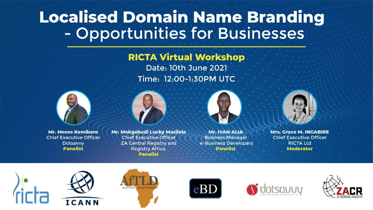 joelkarubiu's tweet photo. Looking forward to this discussion on Localised Domain Names and how Domains are part of doing business online @moseskemibaro @Ngagaru @Graceingabire61 @RICTAInfo @KenicTLD @ZA_CR @dotsavvy @aftld @OmondiBob @otienobarrack #DOTKE . 
Register on https://t.co/4QDoGjVdwA https://t.co/c0Kd2gW3D4