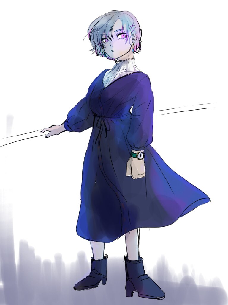 今日自分が羽織ってきてた服が実はワンピースだったということに気づいて菖蒲ちゃんに 九官鳥 官 鳩のイラスト