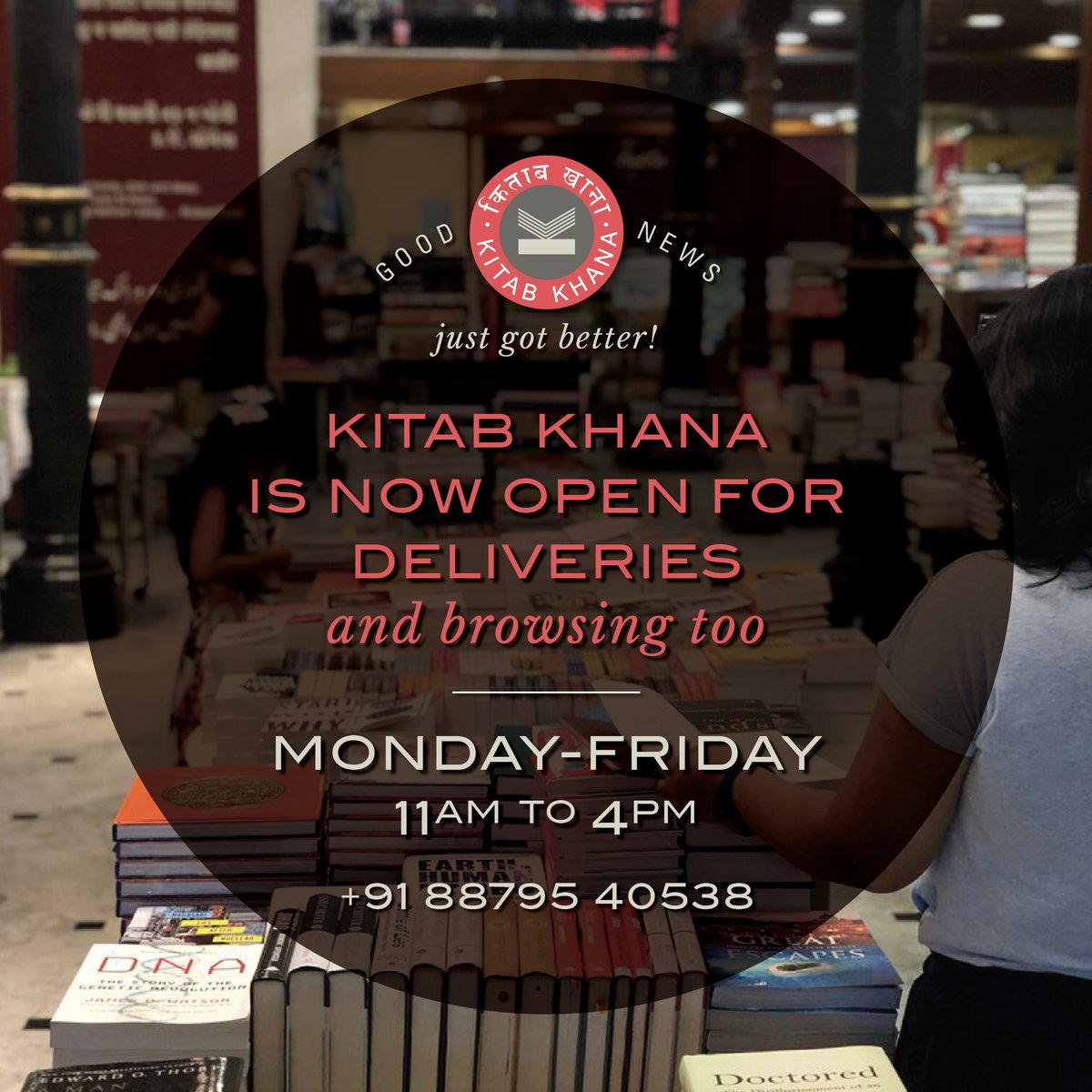 KitabKhanaBooks's tweet photo. After two months we are ready to open our doors again. We welcome you back to your second home with all protocols in place. Drop by with your mask up and maintain social distancing for a stress-free browsing experience.
#openagain #kitabkhana #mumbaibookstore #openforbrowsing https://t.co/MQa1aIfYph