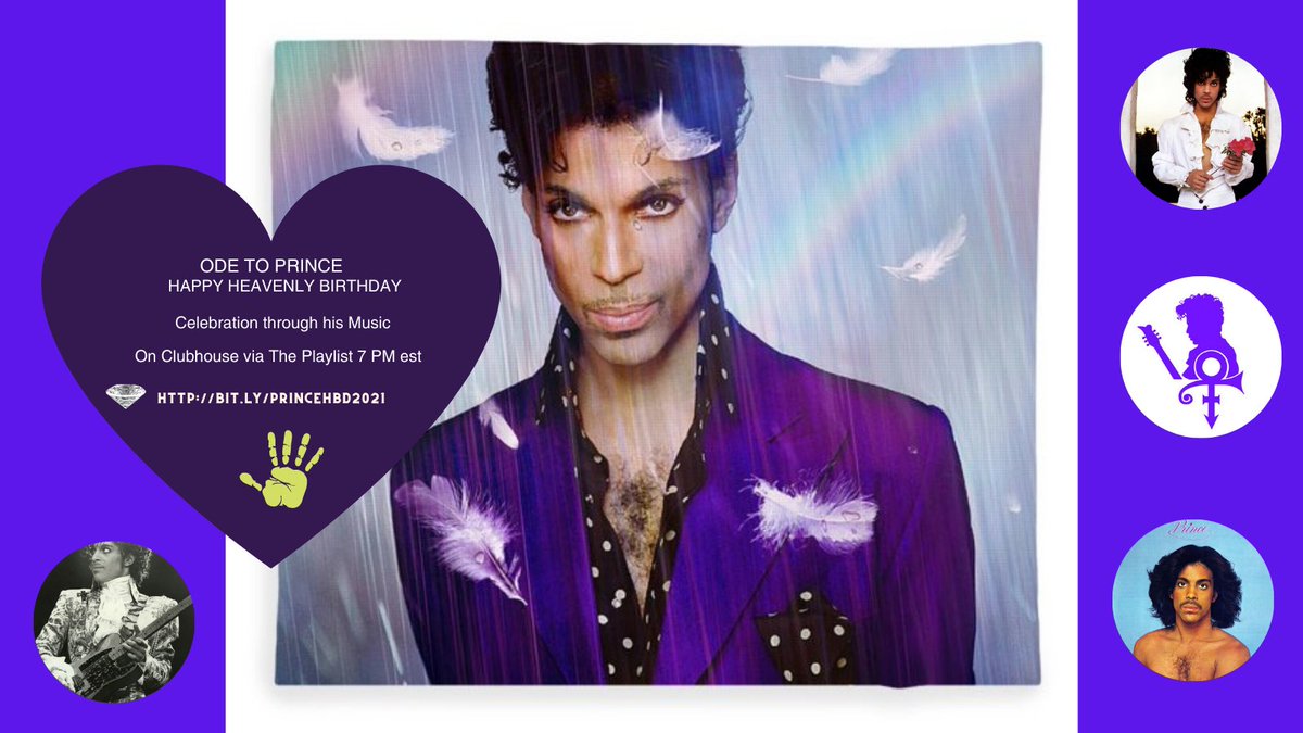 Happy Heavenly Birthday PRINCE: TODAY Prince tribute room in The Playlist of our favs please drop in if you can💜  clubhouse.com/join/theplayli… ⏰ ( 7 PM est ) #hbdprince #PrinceDay #Prince <a href="/Clubhouse/">Clubhouse</a> #Clubhouse