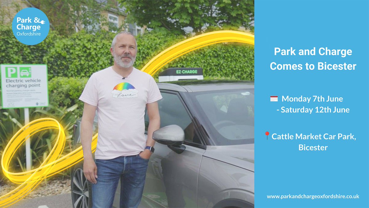 Go along to Bicester’s Cattle Market car park for a week of celebrations to learn more about the brand new <a href="/parkandchargeox/">Park and Charge Oxfordshire</a> #ElectricVehicle chargers. The team will be on hand from the 7- 12 June to answer all your questions, and show off the latest models of EVs/chargers.