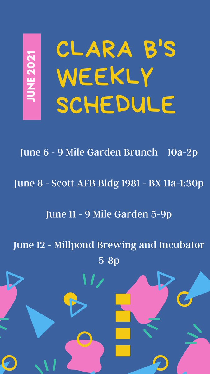 Here's the schedule for this week. Thank you to all that came to see us yesterday @9milegarden. Weather isn't supposed to be so great this week so we'll keep everyone updated on our stops. 

#stlfoodtrucks #metroeastfoodtrucks #bellevillelocal #supportlocalstl