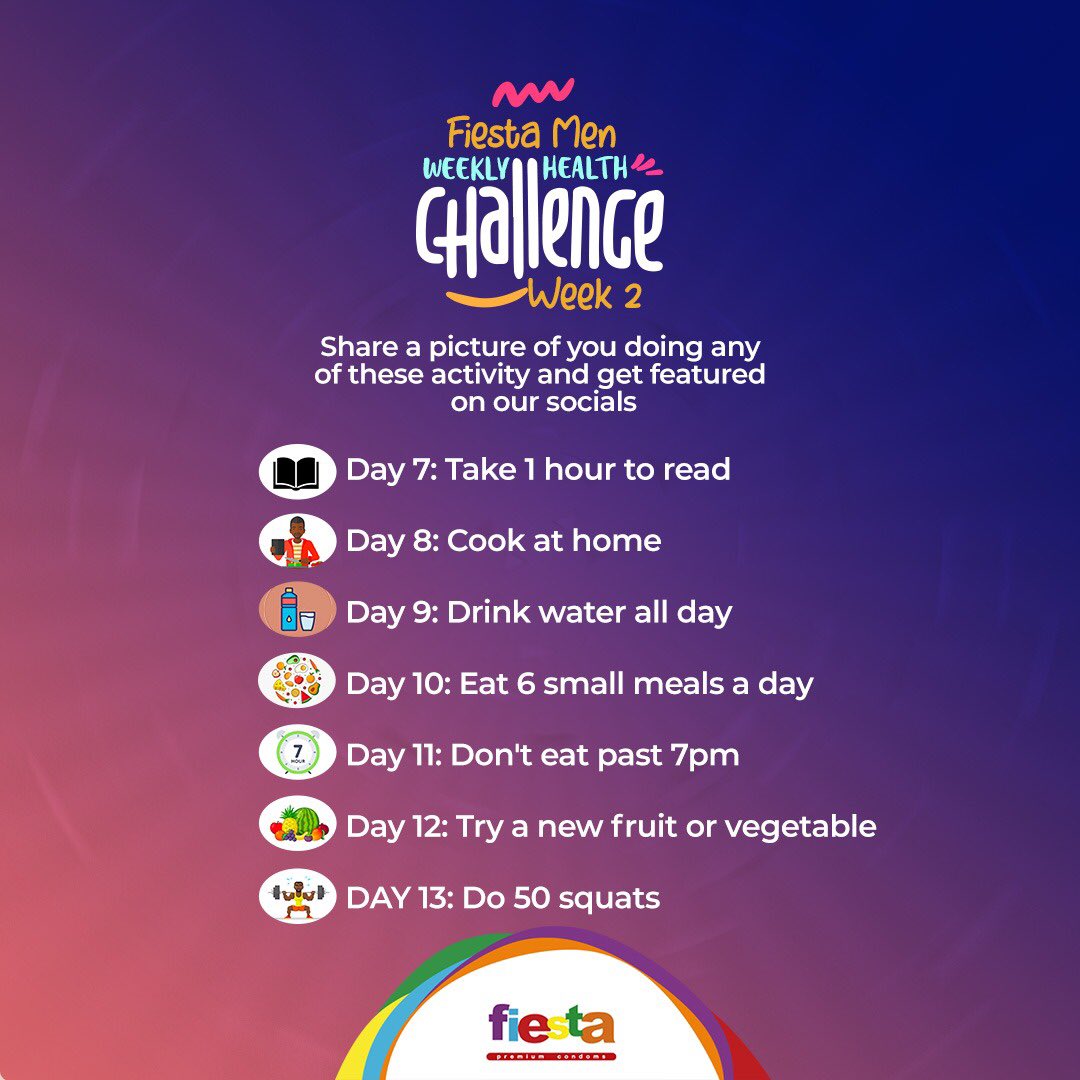 FiestaCondomsGH's tweet image. We are in Week 2 of our Fiesta Health Challenge. Execute any task on our challenge post and share a picture with us.

Let&apos;s stay healthy together😎

#FiestaCondomsGH
#ChangeYourStyleEvenMore
#Week2Challenge￼