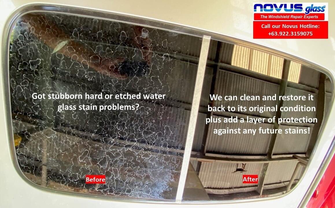Ziebart_Phils's tweet photo. Car parked outside for extended periods during this quarantine? Hard or etched water stains can form and harden on glass quickly when acidic rainwater.

Call the Novus Glass repair and restoration experts today at +63.922.3159075. https://t.co/sYCuALgOX3