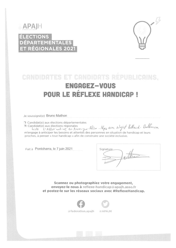 MathonBruno's tweet photo. Je m’engage pour le #ReflexeHandicap et une société inclusive @APAJH
#Régionales2021 #AuRA #Alternative @najatvb #AvecNVB @DirectNVB @nvb_alternative @AlternativNVB38 @AvecNajat https://t.co/wuUEYnmR4x