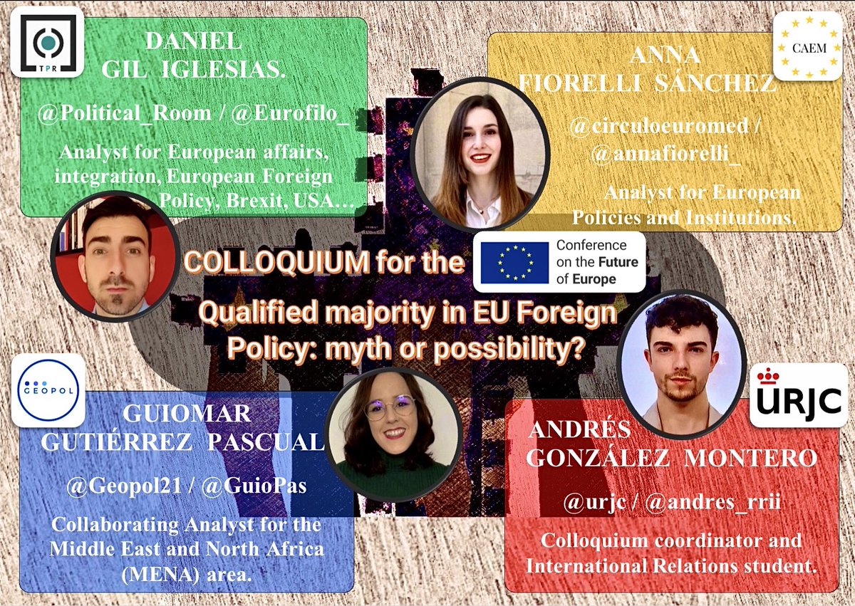 andresgm_eu's tweet photo. 🇪🇺 QUALIFIED MAJORITY IN EU FOREIGN POLICY: MYTH OR POSSIBILITY?

🗓 June 9th, 2021.
⏰ 16:30 [GMT+2, Madrid].
📍YouTube streaming (link in this website): https://t.co/LNcM1Sxjlm 
👥 @Eurofilo_   @annafiorelli_    @GuioPas   @andres_rrii

#EuropeanUnion #ForeignAffairs #CoFoE https://t.co/Wkk4hGcirh