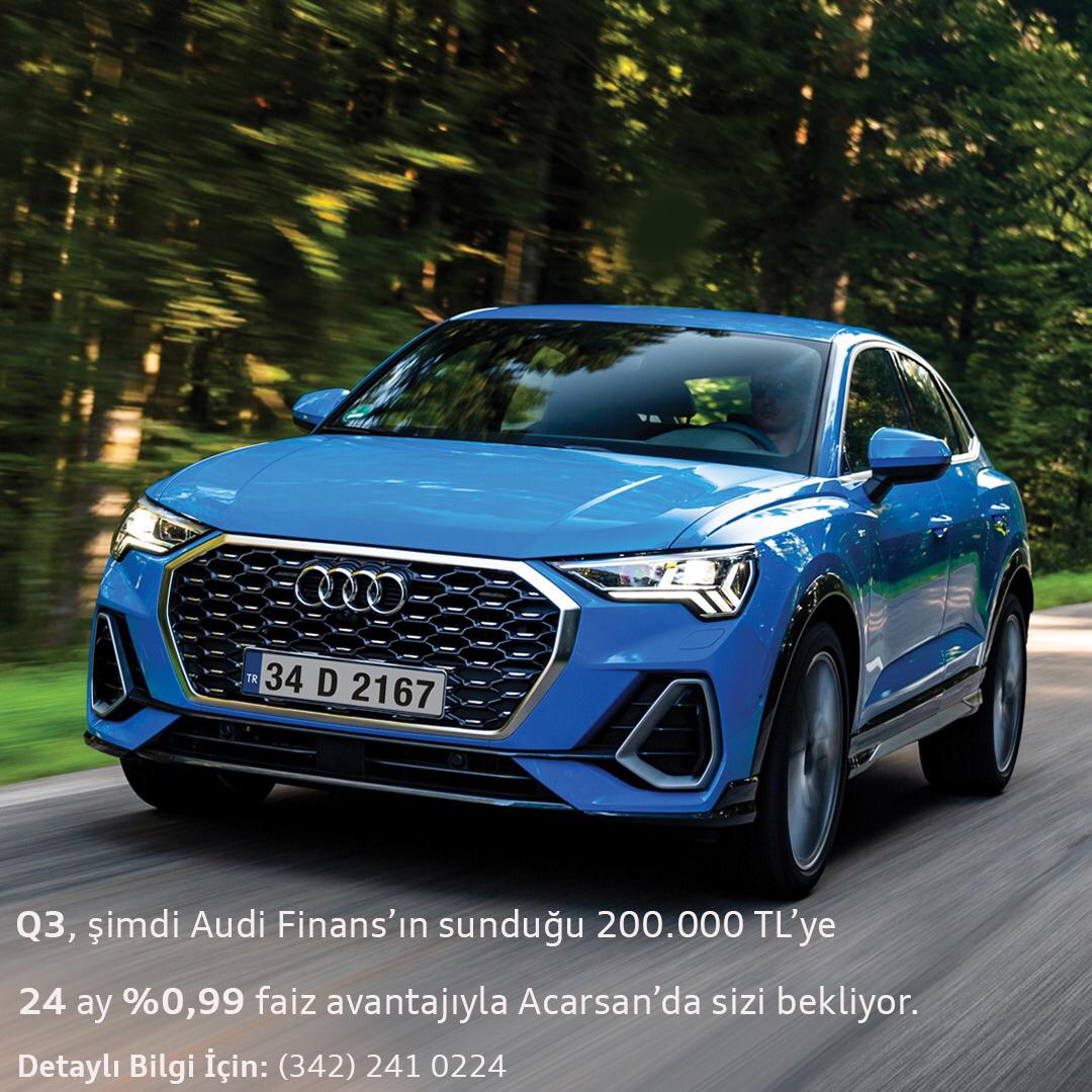 AcarsanAudi's tweet photo. Özgürlüğü geri almaya hazır mısınız? Audi Q3, Audi Finans’ın sunduğu 200.000 TL’ye 24 ay %0,99 faizle Acarsan'da sizi bekliyor. Ayrıntılı bilgi:03422410224 https://t.co/R6kUnQeNxw