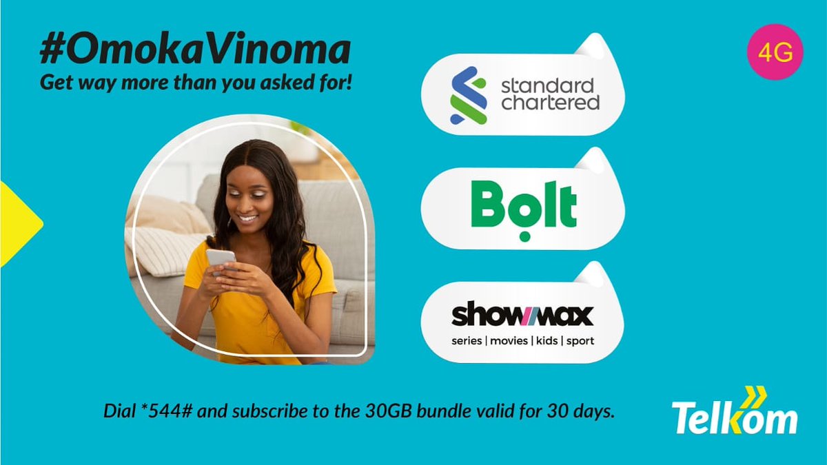 NRGRadioKenya's tweet photo. Dial *544# to subscribe to the new #OmokaVinoma bundle offer and get:
1. Free access to @ShowmaxKenya Mobile Pro (valid for 30 days)
2. 4 free bolt rides per month capped at Ksh. 260 per ride for 3 months &
3. 100% cash back on your banking from standardcharteredbank (3months) https://t.co/HOkh4ScsTs
