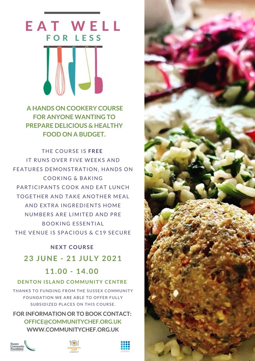 We have a new Eat Well For Less course starting in #Newhaven on 23 June. The course if suitable for anyone wanting to cook and eat great food on a limited budget. It's hands on and free for people in receipt of UC's
<a href="/SussexComDev/">SCDA</a> <a href="/FoodLewes/">Lewes District Food Partnership</a> <a href="/LewesDC/">Lewes District Council</a> @SussexGiving
