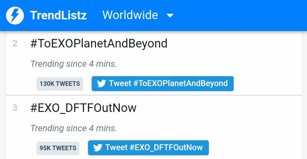 EXOLOVERS_3's tweet photo. وضعیت ترندهای جهانی همین الان
Worldwide Trends
EXO SPECIAL ALBUM OUT NOW
EXO IS BACK
#ToEXOPlanetAndBeyond
#DONT_FIGHT_THE_FEELING
#EXO @weareoneEXO 
@B_hundred_Hyun @layzhang
Eri_kai🧸💫 https://t.co/h6PmW3TONR