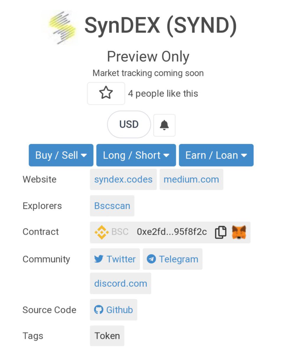 $SYND is now listed on <a href="/coingecko/">CoinGecko</a>, find it here: coingecko.com/en/coins/syndex 
Soon the market price info will be available. Stay tuned!