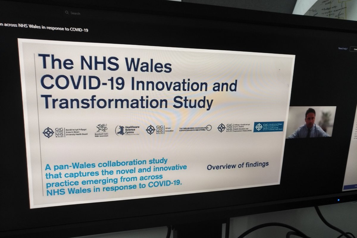 iLab_Swansea's tweet photo. Great Welsh NHS Confederation event opened by NHS Wales DG @nhsgoodalla with Len Richards and Tom James presenting research findings on Covid-19 Innovation and Transformation. Amazing efforts from across NHS Wales with a range of further future opportunities. https://t.co/K0qcf7DucU
