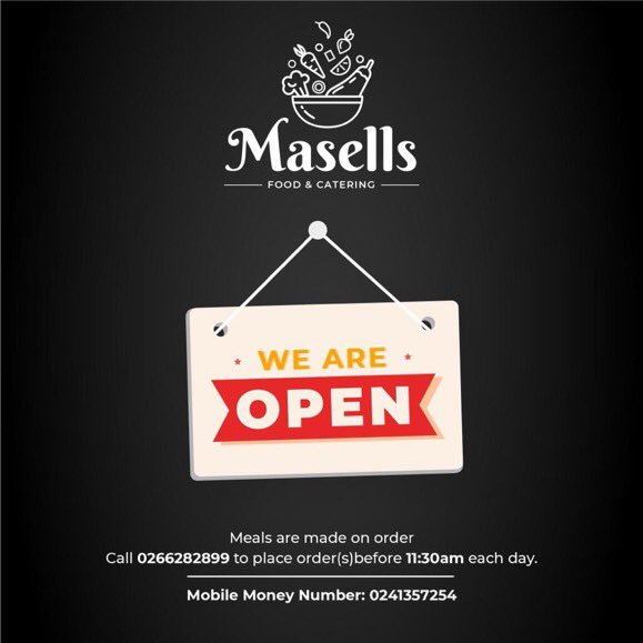 Masells_'s tweet photo. Aaaannndddd we are back. Kitchen is open.

Call or WhatsApp 0266282899to place orders. https://t.co/FmDSMRvq8E