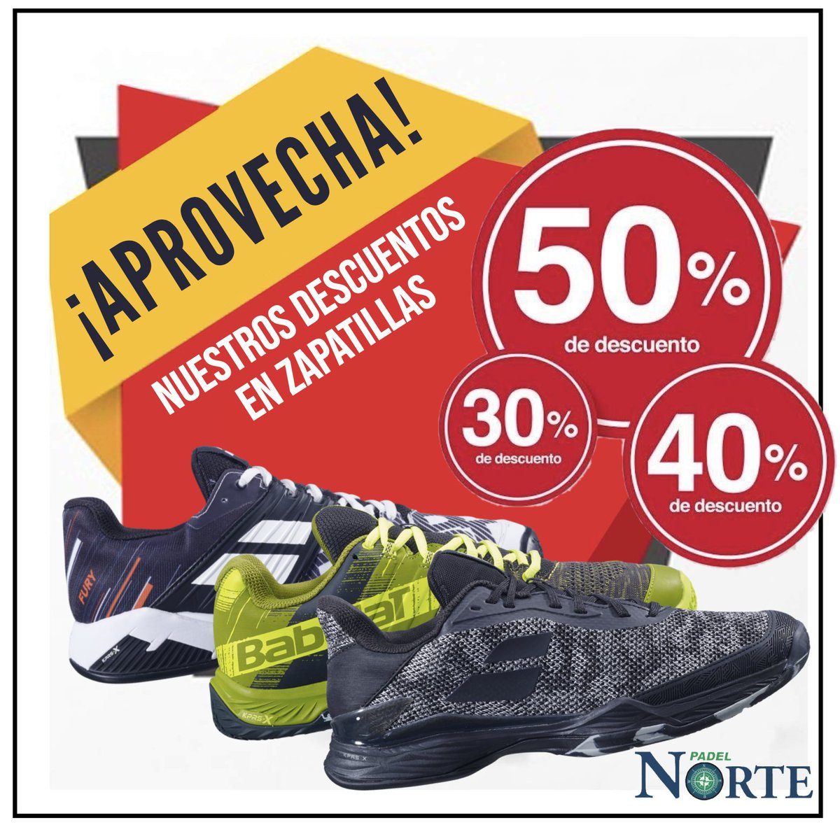 No puedes perderte nuestros descuentos de ZAPATILLAS en PADEL NORTE 💪🎾💪

📍Promoción válida del 07 al 30 de Junio , sobre stock existente.

*Unidades limitadas hasta agotar existencias*

padelnorte.com
.
.
.
#padel #padelnorte #zapatillas #babolat #descuentos