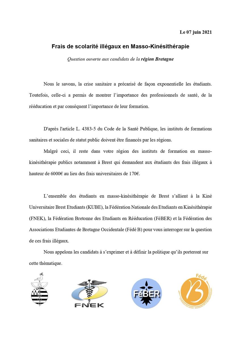 KUBEBrest29's tweet photo. #ActionPublic

Dans cette dernière ligne droite pour les élections régionales, nous appelons les candidats de @regionbretagne à s'exprimer au sujet des frais illégaux en kinésithérapie sur ce territoire
@La_FNEK @fedebzh @la_FeBER 

#KinésEndettés #SOSrégion https://t.co/SfXIpu3Joc