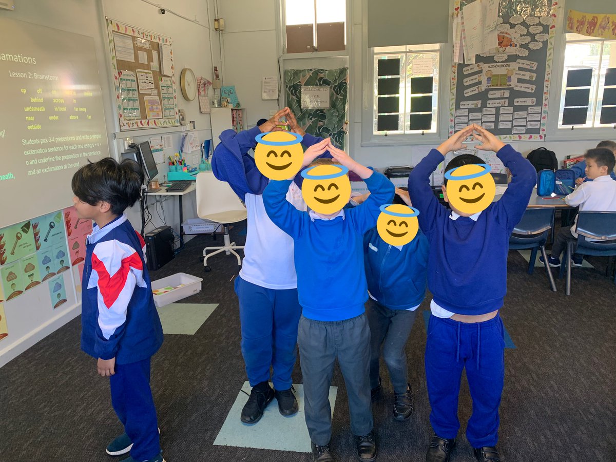 TeacherJay4's tweet photo. The students, who were not on task (preposition), are given an alternate task - the students are creating a role play of prepositions and student had to take photos of their role play doing preposition and co-construct sentences. It was indeed a fun activity. #acuedu_p https://t.co/roxiHWlM9L