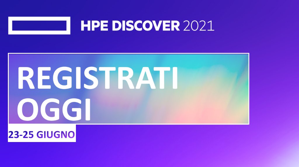 Ti invitiamo a #HPEDiscover! Dal 23 al 25 giugno ti offriremo contenuti on demand, presentazioni dei leader di settore e workshop tecnici. Scopri il programma e iscriviti all'evento: hpe.to/6011yJc5x #WeAreHPE #Tech